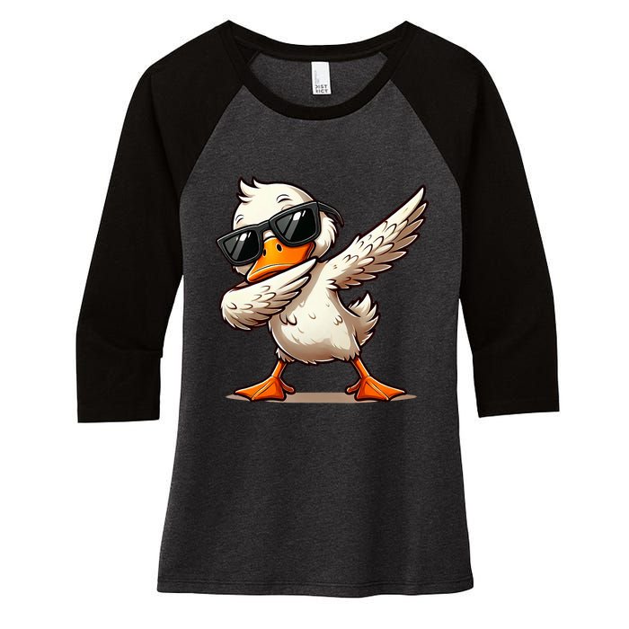 Dabbing Duck With Sunglasses Funny Cartoon Graphic Women's Tri-Blend 3/4-Sleeve Raglan Shirt