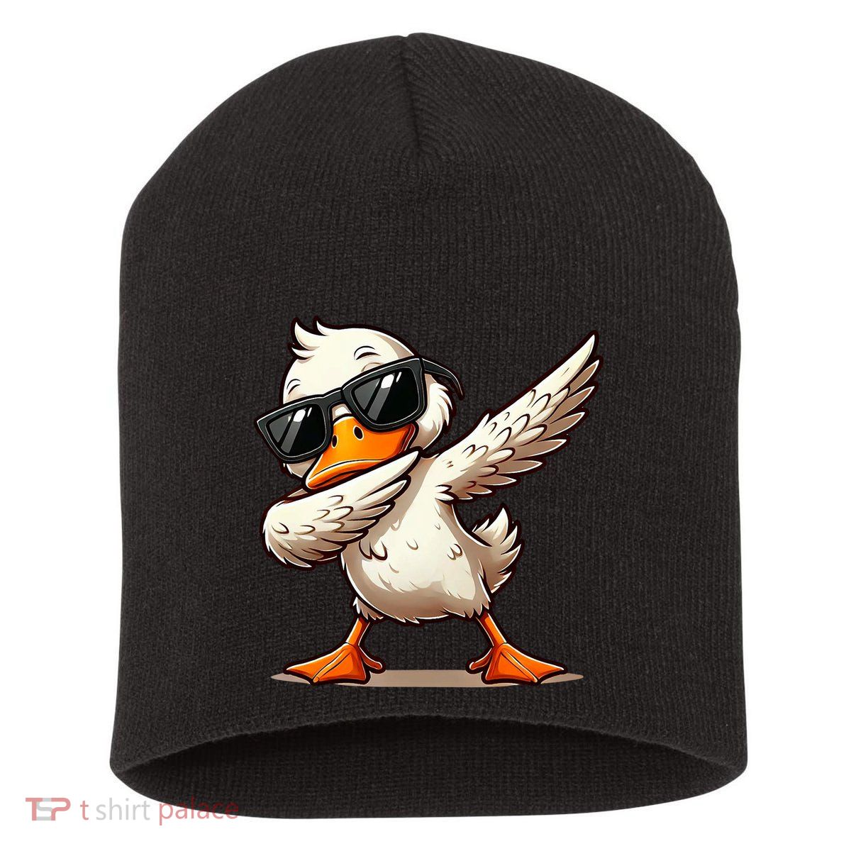 Dabbing Duck With Sunglasses Funny Cartoon Graphic Short Acrylic Beanie