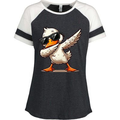 Dabbing Duck With Sunglasses Funny Cartoon Graphic Enza Ladies Jersey Colorblock Tee