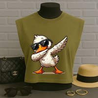 Dabbing Duck With Sunglasses Funny Cartoon Graphic Garment-Dyed Women's Muscle Tee