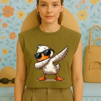 Dabbing Duck With Sunglasses Funny Cartoon Graphic Garment-Dyed Women's Muscle Tee