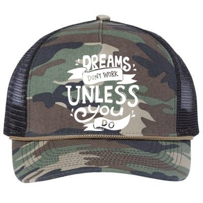 Dreams Don't Work Unless You Do Retro Rope Trucker Hat Cap