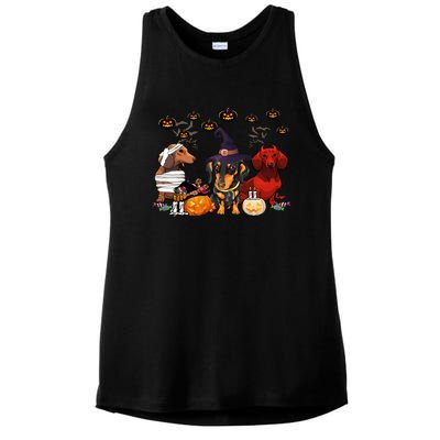 Dachshund Dog Witch Mummy Pumpkin Halloween Spooky Season Gift Ladies PosiCharge Tri-Blend Wicking Tank