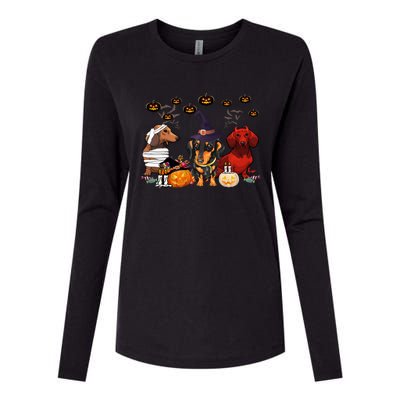 Dachshund Dog Witch Mummy Pumpkin Halloween Spooky Season Gift Womens Cotton Relaxed Long Sleeve T-Shirt