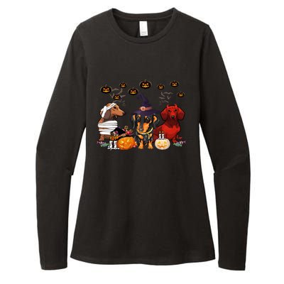 Dachshund Dog Witch Mummy Pumpkin Halloween Spooky Season Gift Womens CVC Long Sleeve Shirt