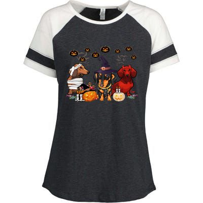 Dachshund Dog Witch Mummy Pumpkin Halloween Spooky Season Gift Enza Ladies Jersey Colorblock Tee