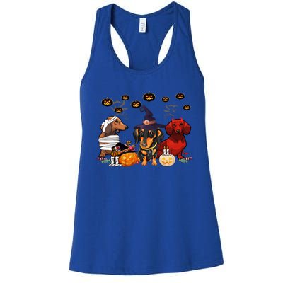 Dachshund Dog Witch Mummy Pumpkin Halloween Spooky Season Gift Women's Racerback Tank