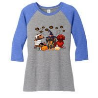 Dachshund Dog Witch Mummy Pumpkin Halloween Spooky Season Gift Women's Tri-Blend 3/4-Sleeve Raglan Shirt