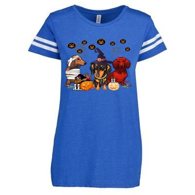 Dachshund Dog Witch Mummy Pumpkin Halloween Spooky Season Gift Enza Ladies Jersey Football T-Shirt