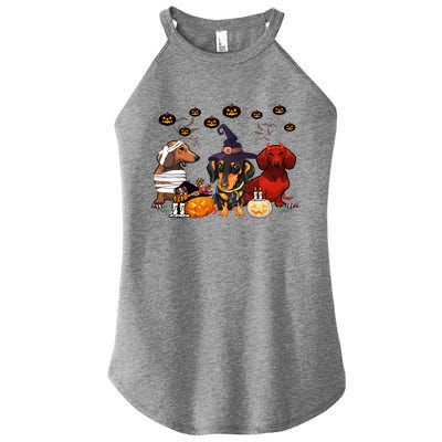 Dachshund Dog Witch Mummy Pumpkin Halloween Spooky Season Gift Women's Perfect Tri Rocker Tank