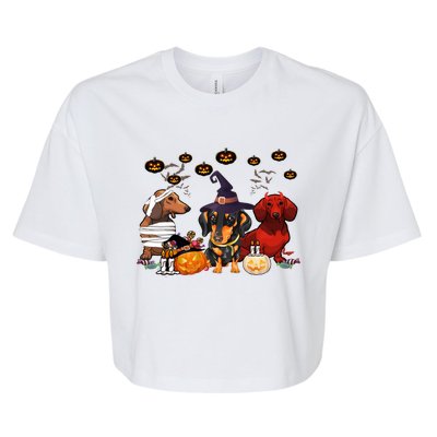 Dachshund Dog Witch Mummy Pumpkin Halloween Spooky Season Gift Bella+Canvas Jersey Crop Tee