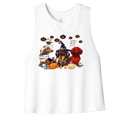 Dachshund Dog Witch Mummy Pumpkin Halloween Spooky Season Gift Women's Racerback Cropped Tank