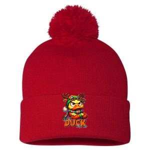 Dont Duck With Me Funny Sarcastic Grumpy Duck Christmas Pom Pom 12in Knit Beanie