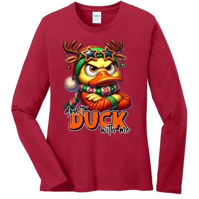 Dont Duck With Me Funny Sarcastic Grumpy Duck Christmas Ladies Long Sleeve Shirt