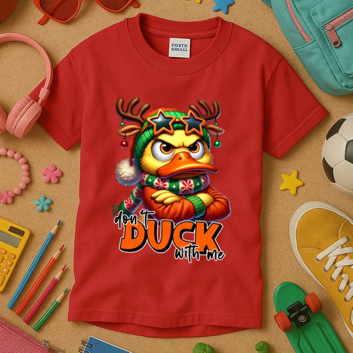 Dont Duck With Me Funny Sarcastic Grumpy Duck Christmas Kids T-Shirt
