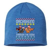 Dachshund Dogs With Noel Costume Dancing Through The Snow Meaningful Gift Sustainable Beanie