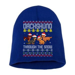 Dachshund Dogs With Noel Costume Dancing Through The Snow Meaningful Gift Short Acrylic Beanie