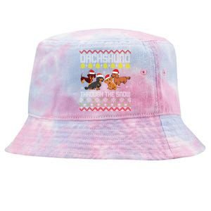 Dachshund Dogs With Noel Costume Dancing Through The Snow Meaningful Gift Tie-Dyed Bucket Hat