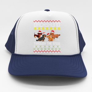 Dachshund Dogs With Noel Costume Dancing Through The Snow Meaningful Gift Trucker Hat