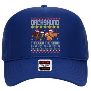 Dachshund Dogs With Noel Costume Dancing Through The Snow Meaningful Gift High Crown Mesh Back Trucker Hat