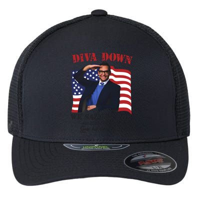 Diva Down We Salute You George Santos Flexfit Unipanel Trucker Cap