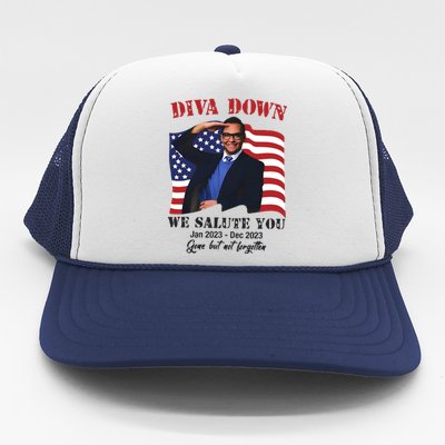 Diva Down We Salute You George Santos Trucker Hat