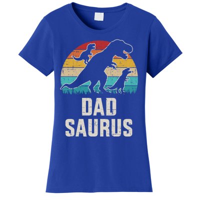 Dadsaurus Dinosaur With Two Vintage For Father's Day Gift Women's T-Shirt