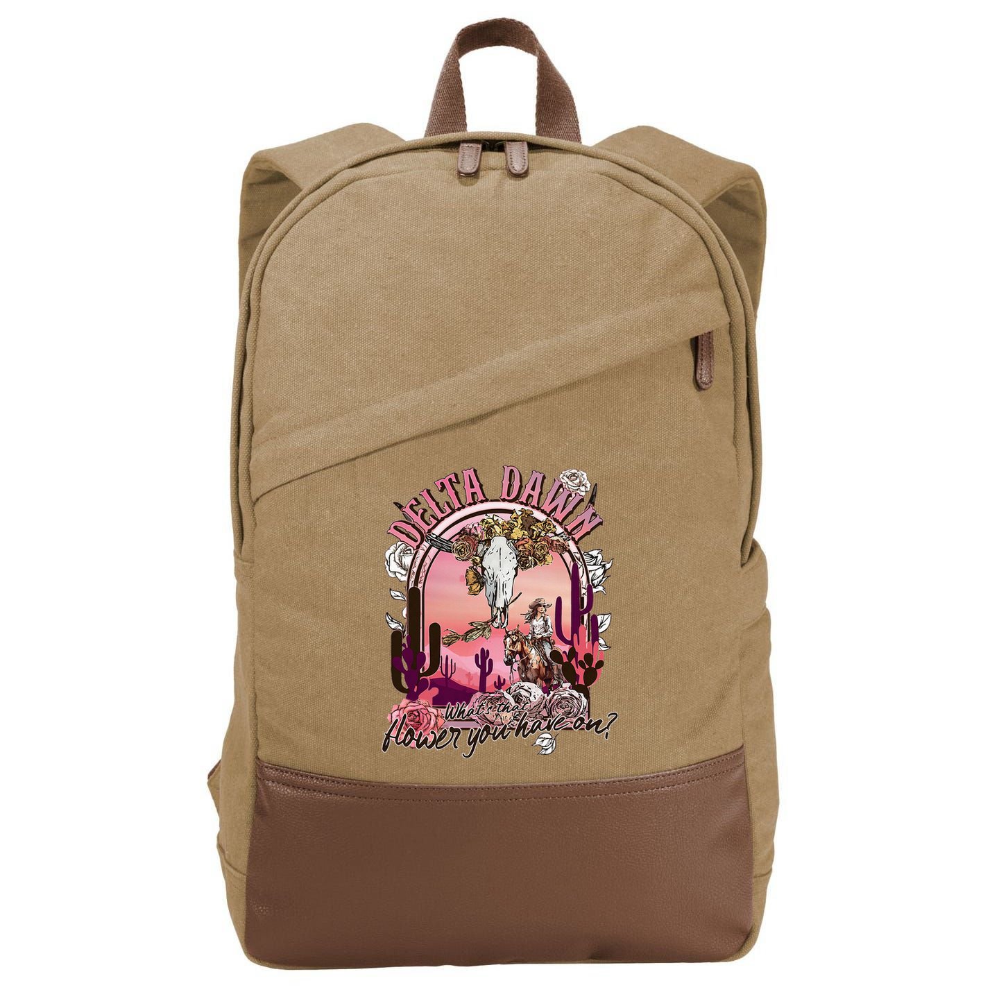 Delta Dawn WhatS That Flower You Have On Western Country Cotton Canvas Backpack
