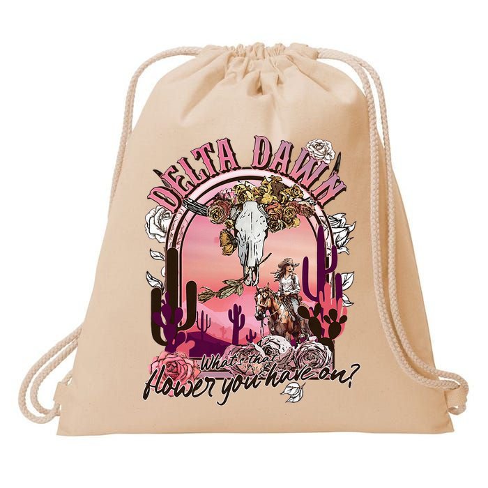 Delta Dawn WhatS That Flower You Have On Western Country Drawstring Bag