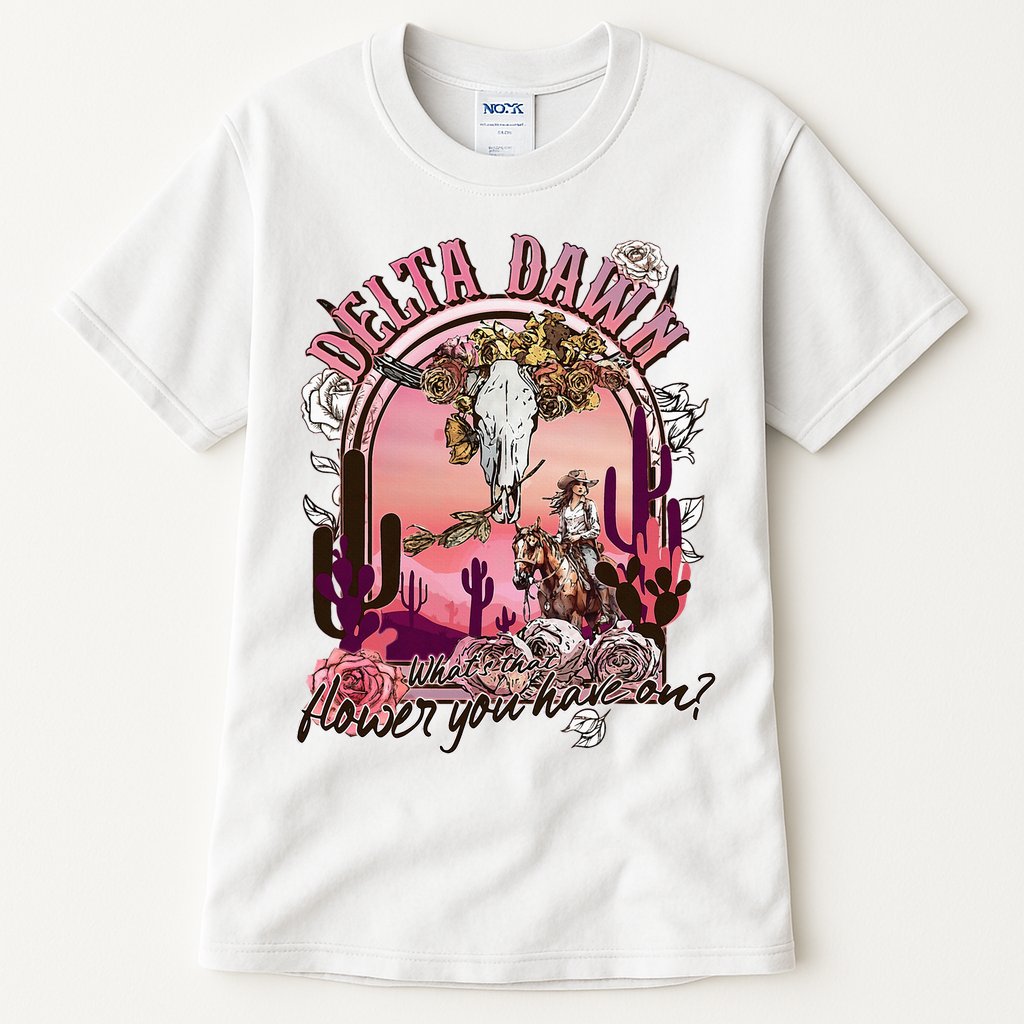 Delta Dawn WhatS That Flower You Have On Western Country Tall T-Shirt