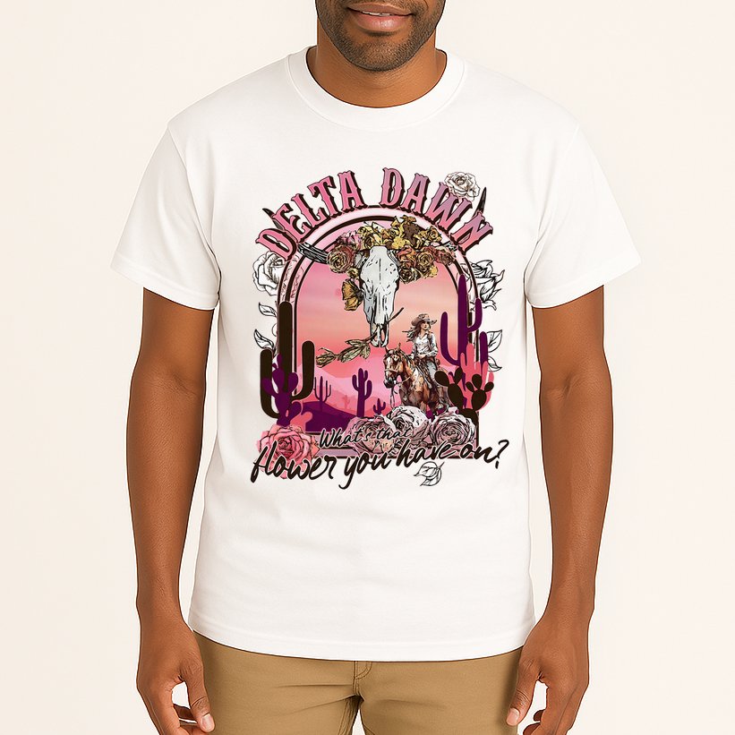 Delta Dawn WhatS That Flower You Have On Western Country Tall T-Shirt