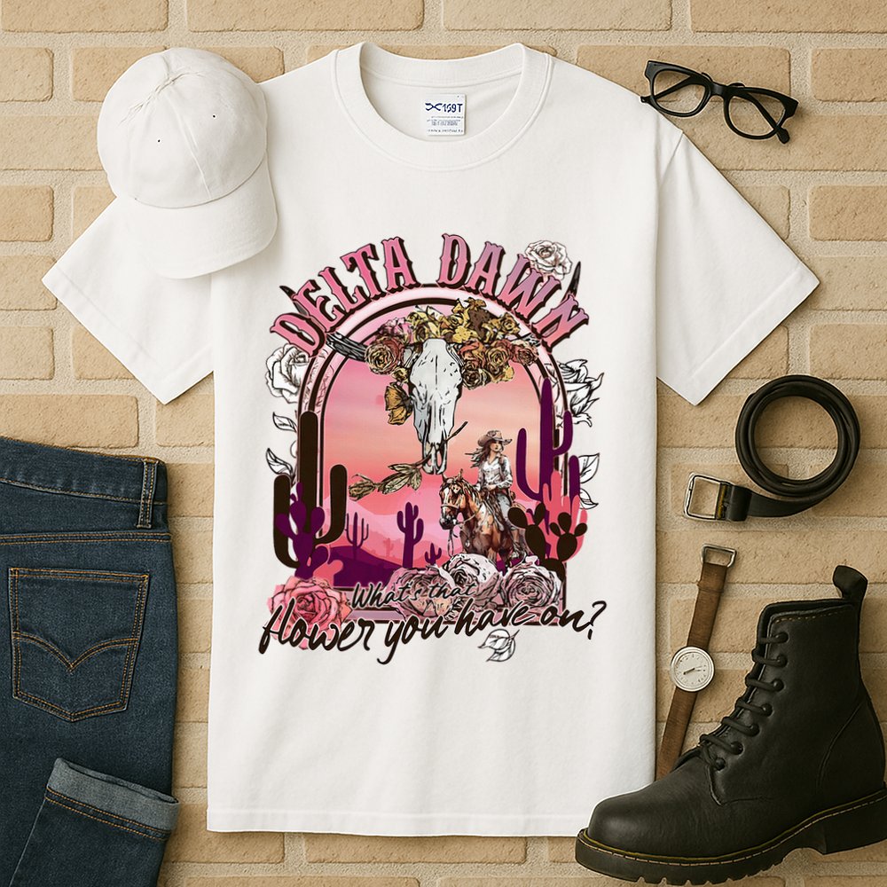 Delta Dawn WhatS That Flower You Have On Western Country Tall T-Shirt