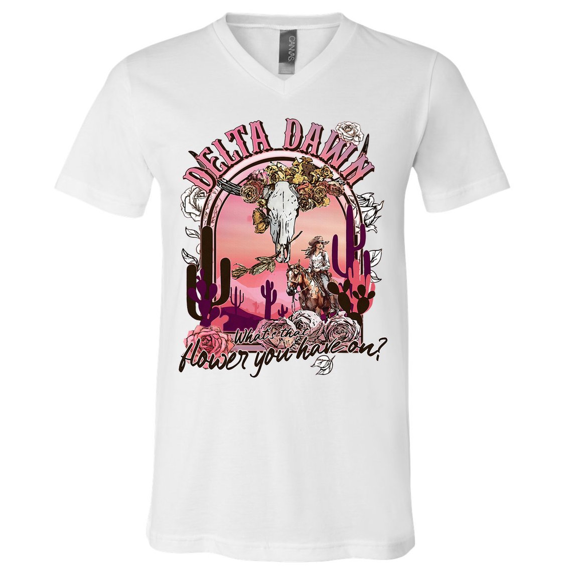Delta Dawn WhatS That Flower You Have On Western Country V-Neck T-Shirt