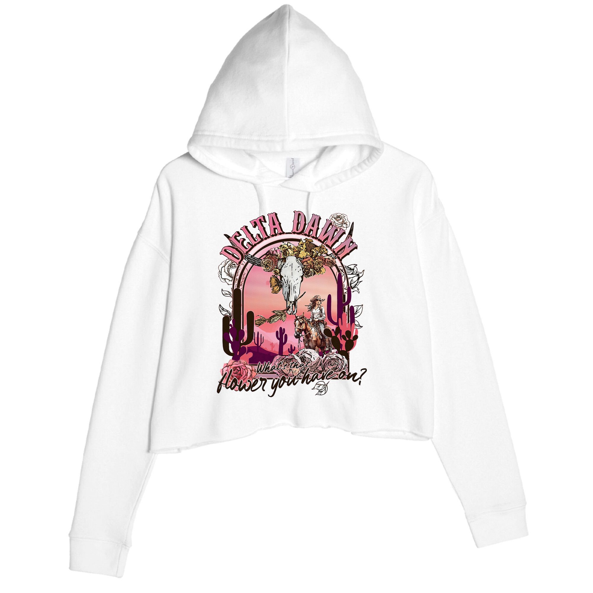 Delta Dawn WhatS That Flower You Have On Western Country Crop Fleece Hoodie