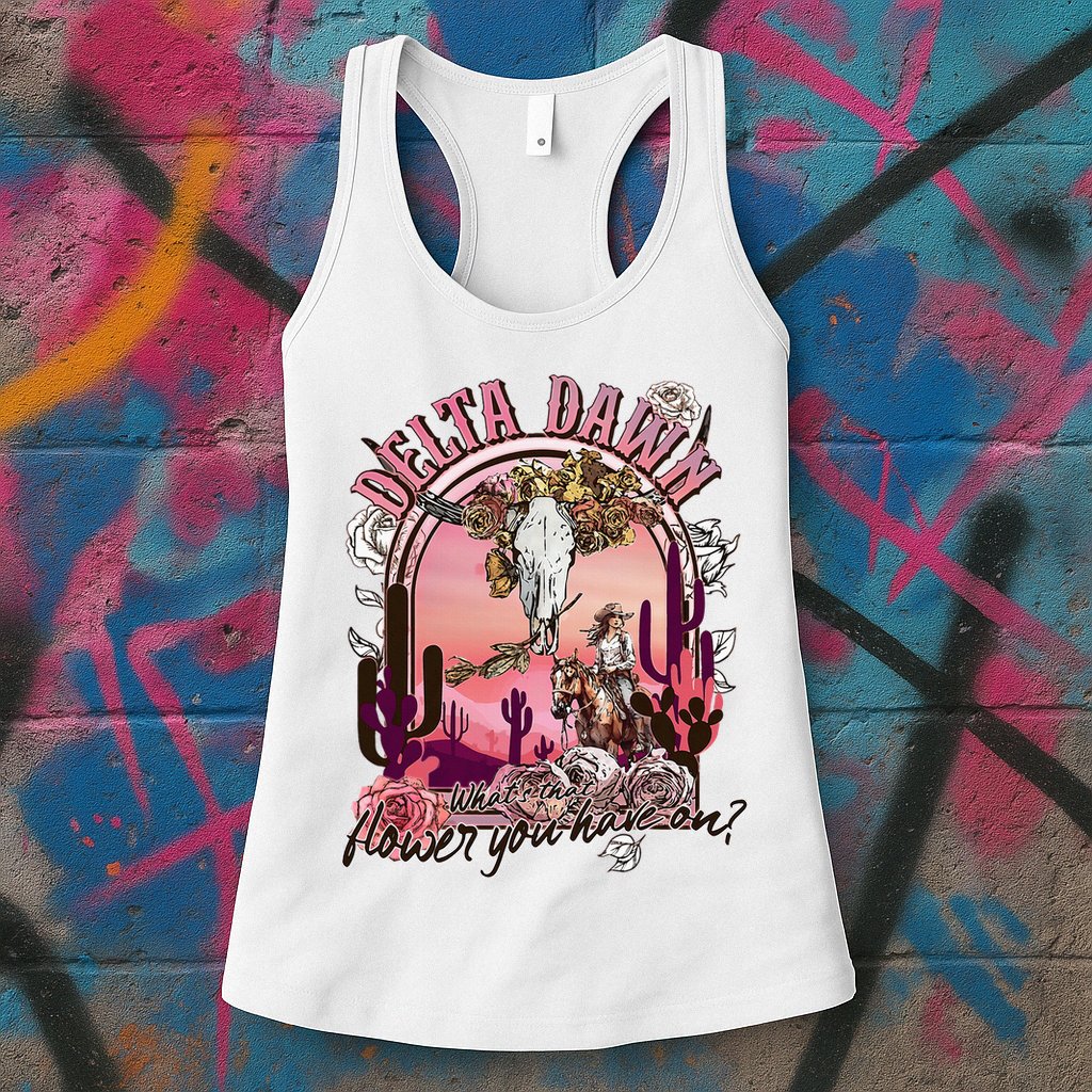 Delta Dawn WhatS That Flower You Have On Western Country Womens Tank Top