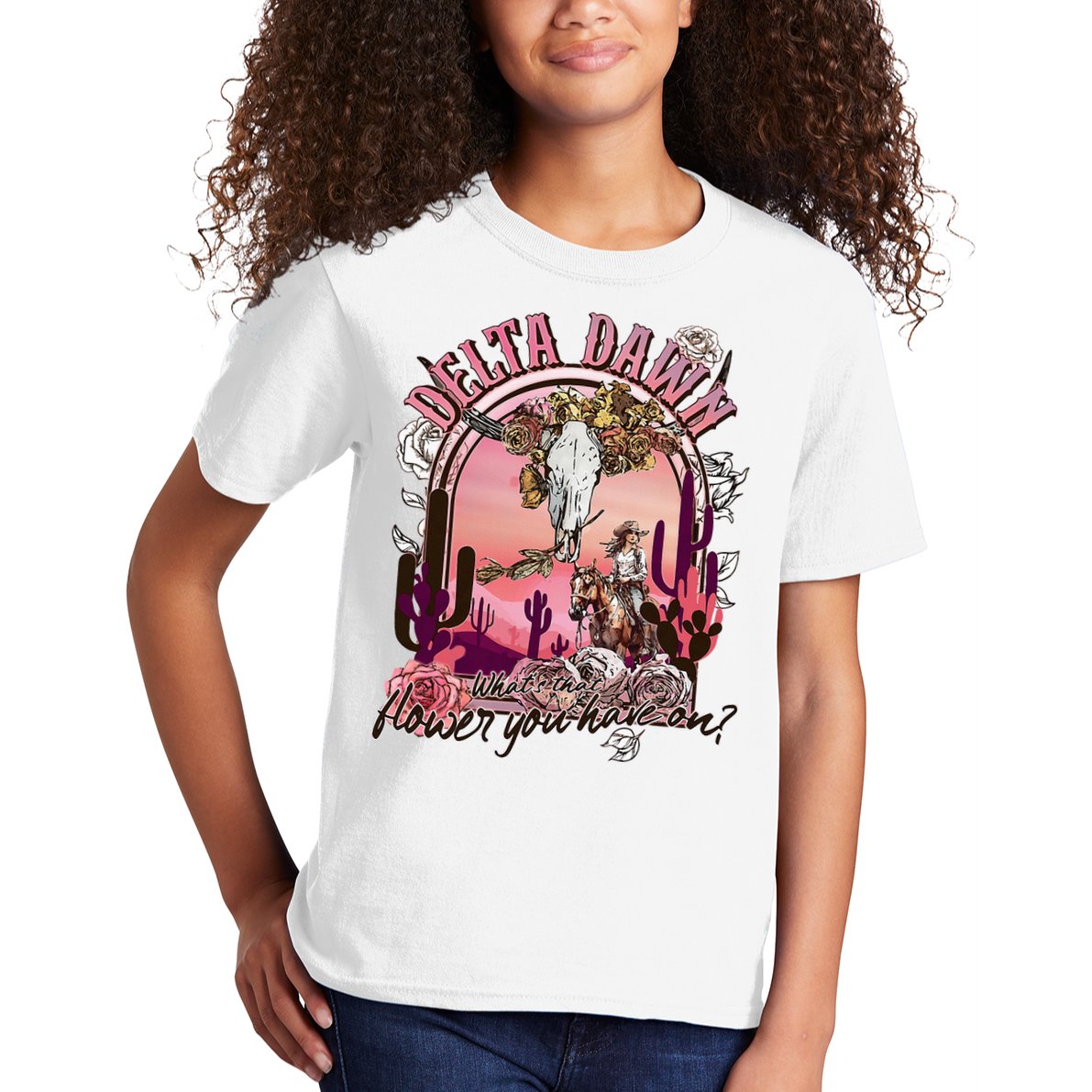 Delta Dawn WhatS That Flower You Have On Western Country Kids T-Shirt