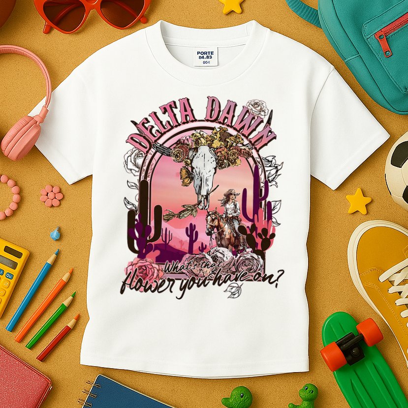 Delta Dawn WhatS That Flower You Have On Western Country Kids T-Shirt