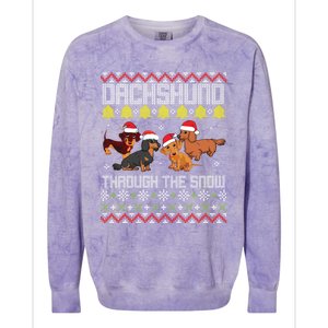 Dachshund Dogs With Noel Costume Dancing Through The Snow Great Gift Colorblast Crewneck Sweatshirt