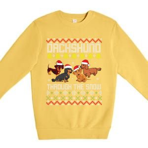 Dachshund Dogs With Noel Costume Dancing Through The Snow Great Gift Premium Crewneck Sweatshirt