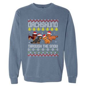 Dachshund Dogs With Noel Costume Dancing Through The Snow Great Gift Garment-Dyed Sweatshirt