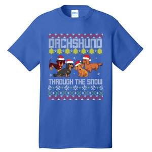 Dachshund Dogs With Noel Costume Dancing Through The Snow Great Gift Tall T-Shirt