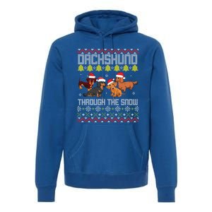 Dachshund Dogs With Noel Costume Dancing Through The Snow Great Gift Premium Hoodie