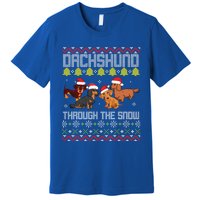 Dachshund Dogs With Noel Costume Dancing Through The Snow Great Gift Premium T-Shirt