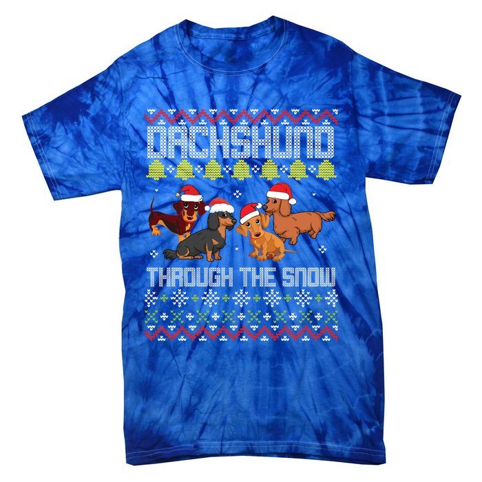 Dachshund Dogs With Noel Costume Dancing Through The Snow Great Gift Tie-Dye T-Shirt