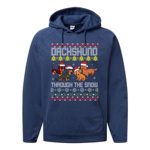 Dachshund Dogs With Noel Costume Dancing Through The Snow Great Gift Performance Fleece Hoodie