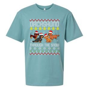 Dachshund Dogs With Noel Costume Dancing Through The Snow Great Gift Sueded Cloud Jersey T-Shirt