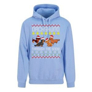 Dachshund Dogs With Noel Costume Dancing Through The Snow Great Gift Unisex Surf Hoodie