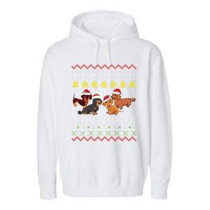 Dachshund Dogs With Noel Costume Dancing Through The Snow Great Gift Garment-Dyed Fleece Hoodie