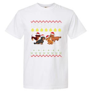 Dachshund Dogs With Noel Costume Dancing Through The Snow Great Gift Garment-Dyed Heavyweight T-Shirt