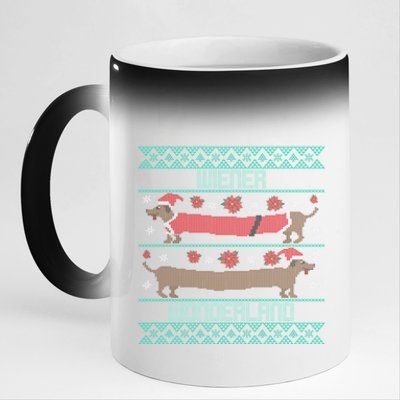 Dachshund Dog Wiener Wonderland Ugly Christmas Sweater Funny Meaningful Gift 11oz Black Color Changing Mug